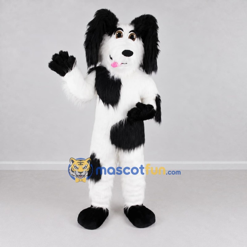 Custom White and Black Shaggy Dog Mascot Costume Adult Full Body Suit for Pet Events