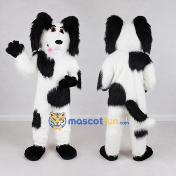 Custom White and Black Shaggy Dog Mascot Costume Adult Full Body Suit for Pet Events