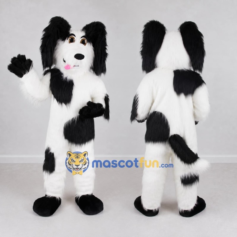 Custom White and Black Shaggy Dog Mascot Costume Adult Full Body Suit for Pet Events