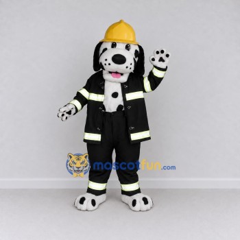 Custom Black White and Yellow Dalmatian Firefighter Mascot Costume Adult Full Body Suit for Community Events Custom Black White and Yellow Dalmatian Firefighter Mascot Costume Adult Full Body Suit for Community Events