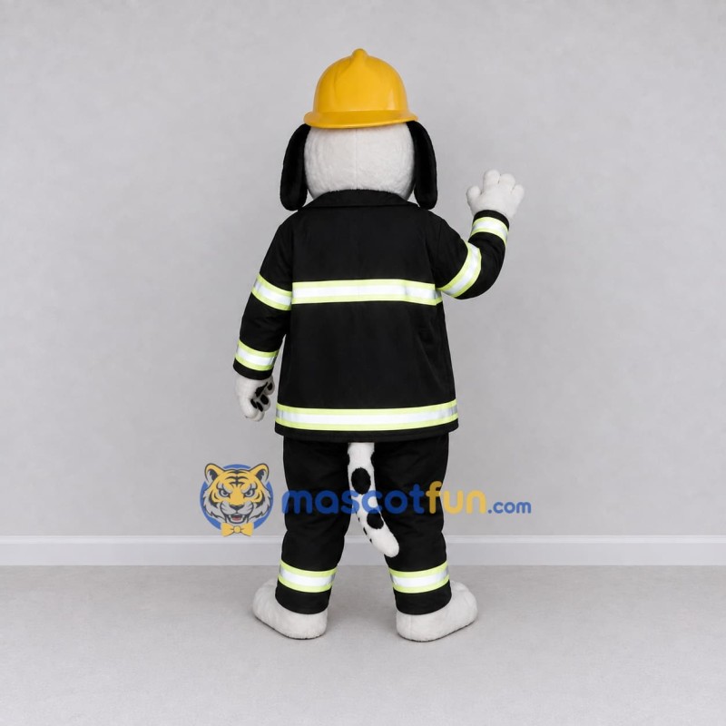 Custom Black White and Yellow Dalmatian Firefighter Mascot Costume Adult Full Body Suit for Community Events Custom Black White and Yellow Dalmatian Firefighter Mascot Costume Adult Full Body Suit for Community Events