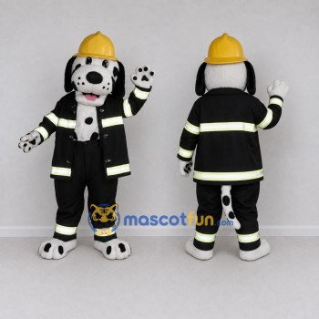 Custom Black White and Yellow Dalmatian Firefighter Mascot Costume Adult Full Body Suit for Community Events