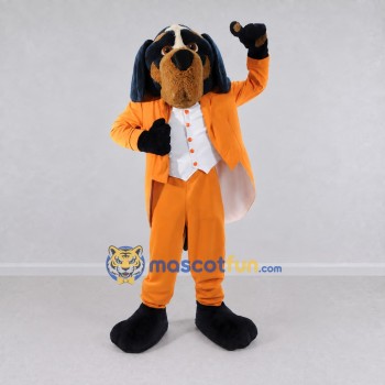 Custom Black Tan and Orange Dog in Tuxedo Mascot Costume Adult Full Body Suit for Themed Parties