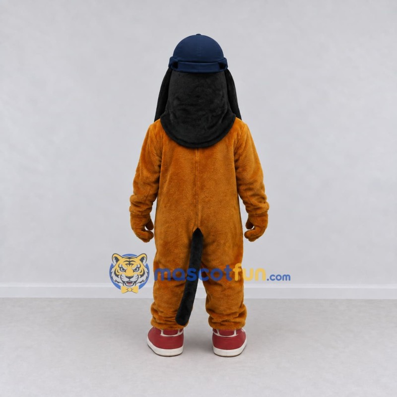 Custom Brown Black and Blue Dog in Cap Mascot Costume Adult Full Body Suit for School Events Custom Brown Black and Blue Dog in Cap Mascot Costume Adult Full Body Suit for School Events