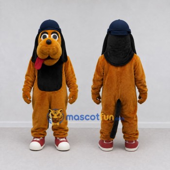 Custom Brown Black and Blue Dog in Cap Mascot Costume Adult Full Body Suit for School Events