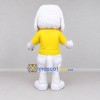 Custom White and Yellow Dog in T Shirt Mascot Costume Adult Full Body Suit for School Events Custom White and Yellow Dog in T Shirt Mascot Costume Adult Full Body Suit for School Events