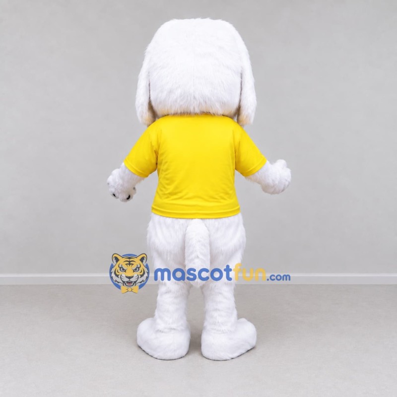Custom White and Yellow Dog in T Shirt Mascot Costume Adult Full Body Suit for School Events Custom White and Yellow Dog in T Shirt Mascot Costume Adult Full Body Suit for School Events