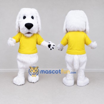 Custom White and Yellow Dog in T Shirt Mascot Costume Adult Full Body Suit for School Events
