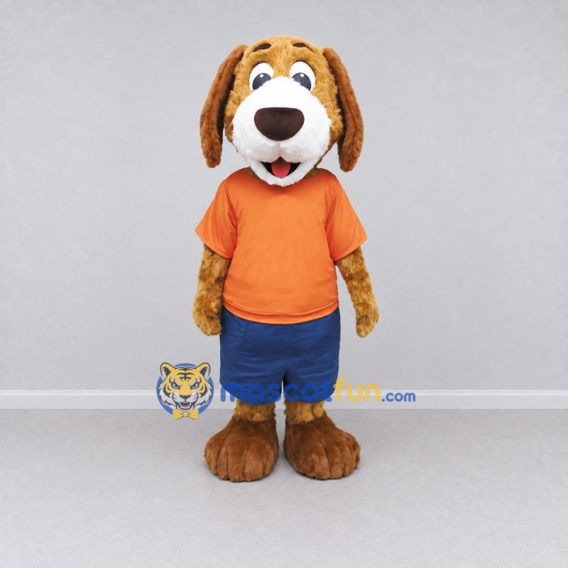 Custom Brown Orange and Blue Dog in Sportswear Mascot Costume Adult Full Body Suit for Sports Events Custom Brown Orange and Blue Dog in Sportswear Mascot Costume Adult Full Body Suit for Sports Events