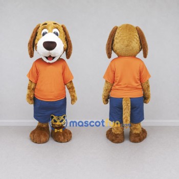 Custom Brown Orange and Blue Dog in Sportswear Mascot Costume Adult Full Body Suit for Sports Events