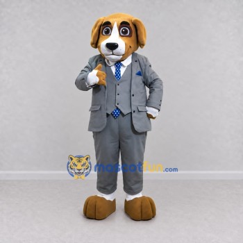 Custom Tan and Gray Dog in Suit Mascot Costume Adult Full Body Suit for Themed Parties