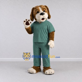 Custom Brown and Green Dog in Scrubs Mascot Costume Adult Full Body Suit for Community Events Custom Brown and Green Dog in Scrubs Mascot Costume Adult Full Body Suit for Community Events
