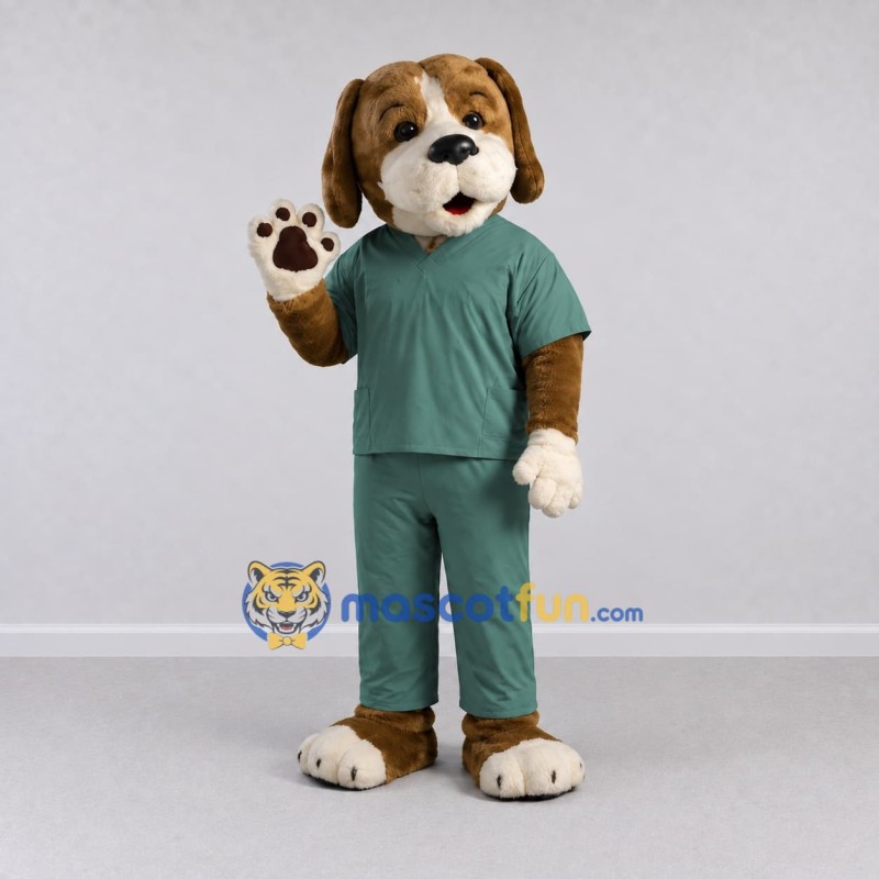 Custom Brown and Green Dog in Scrubs Mascot Costume Adult Full Body Suit for Community Events Custom Brown and Green Dog in Scrubs Mascot Costume Adult Full Body Suit for Community Events