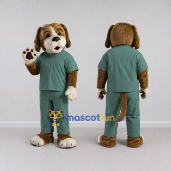 Custom Brown and Green Dog in Scrubs Mascot Costume Adult Full Body Suit for Community Events