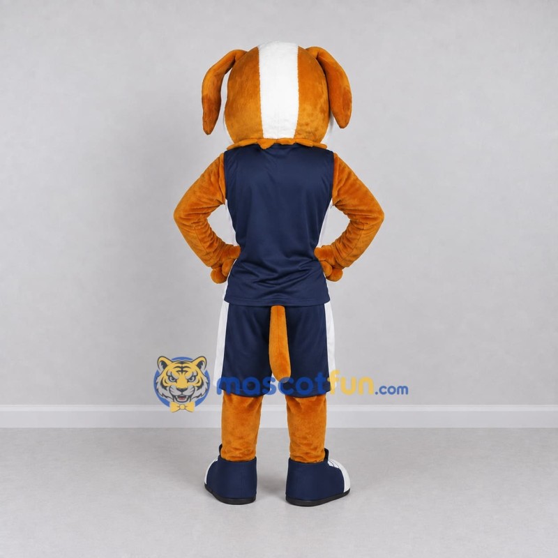 Custom Brown and Navy Blue Dog in Sportswear Mascot Costume Adult Full Body Suit for Sports Events Custom Brown and Navy Blue Dog in Sportswear Mascot Costume Adult Full Body Suit for Sports Events