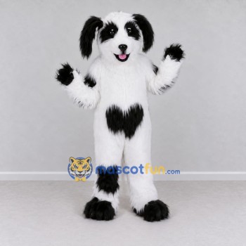 Custom White and Black Shaggy Dog Mascot Costume Adult Full Body Suit for Pet Events
