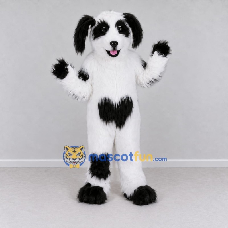 Custom White and Black Shaggy Dog Mascot Costume Adult Full Body Suit for Pet Events Custom White and Black Shaggy Dog Mascot Costume Adult Full Body Suit for Pet Events