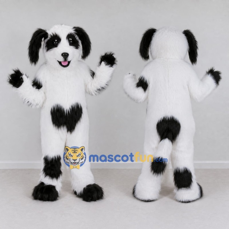 Custom White and Black Shaggy Dog Mascot Costume Adult Full Body Suit for Pet Events Custom White and Black Shaggy Dog Mascot Costume Adult Full Body Suit for Pet Events