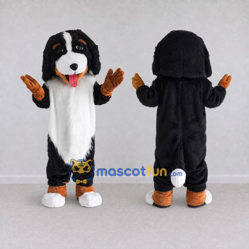 Custom Black Brown and White Bernese Mountain Dog Mascot Costume Adult Full Body Suit for Pet Events Custom Black Brown and White Bernese Mountain Dog Mascot Costume Adult Full Body Suit for Pet Events
