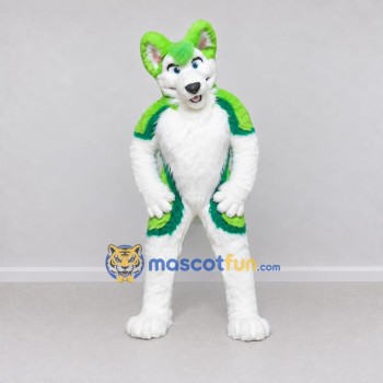 Custom Green and White Canine Character Mascot Costume Adult Full Body Suit for School Events Custom Green and White Canine Character Mascot Costume Adult Full Body Suit for School Events