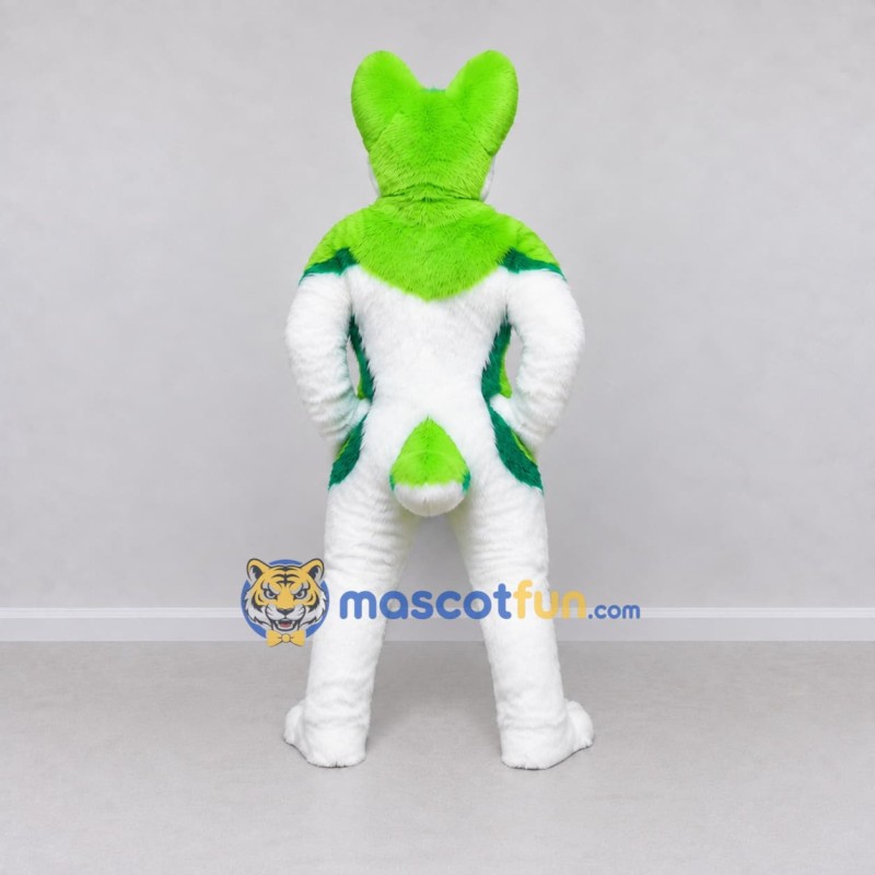 Custom Green and White Canine Character Mascot Costume Adult Full Body Suit for School Events