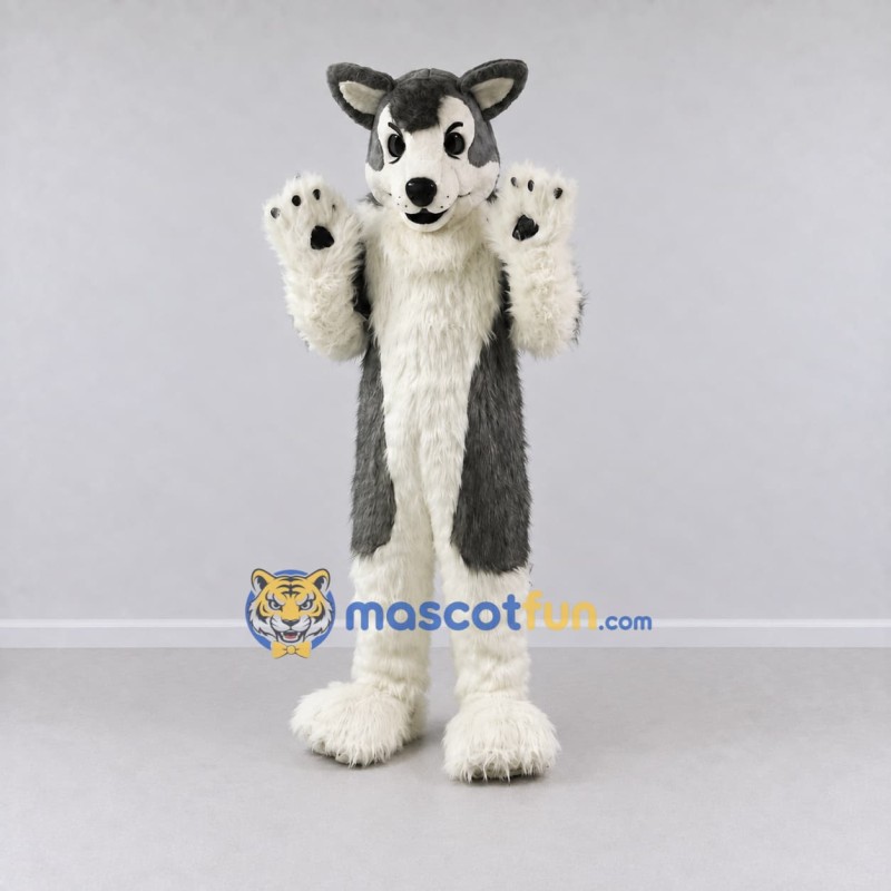 Custom Gray and White Husky Dog Mascot Costume Adult Full Body Suit for Pet Events Custom Gray and White Husky Dog Mascot Costume Adult Full Body Suit for Pet Events