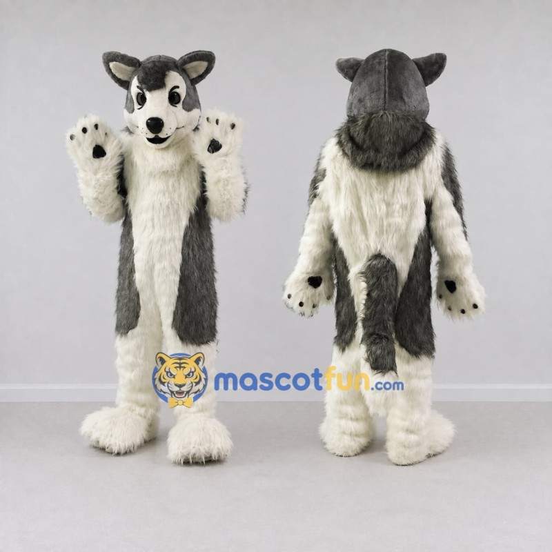 Custom Gray and White Husky Dog Mascot Costume Adult Full Body Suit for Pet Events Custom Gray and White Husky Dog Mascot Costume Adult Full Body Suit for Pet Events