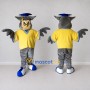 Custom Gray Yellow and Blue Owl Graduate Mascot Costume Adult Full Body Suit for Graduation Events