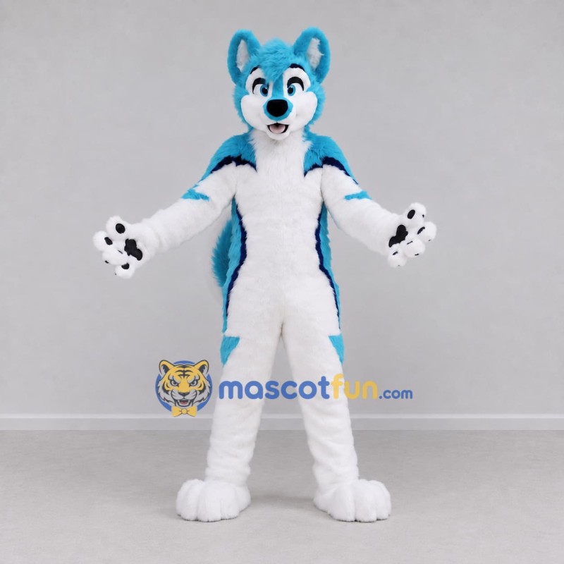 Custom Blue and White Canine Character Mascot Costume Adult Full Body Suit for School Events