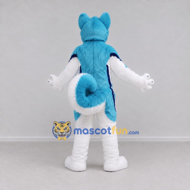Custom Blue and White Canine Character Mascot Costume Adult Full Body Suit for School Events