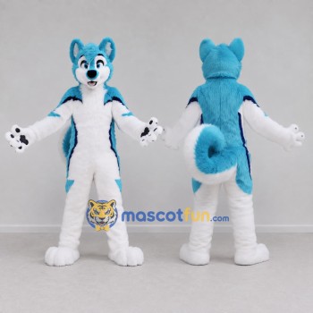 Custom Blue and White Canine Character Mascot Costume Adult Full Body Suit for School Events