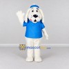 Custom White and Blue Dog in Cap and T Shirt Mascot Costume Adult Full Body Suit for School Events Custom White and Blue Dog in Cap and T Shirt Mascot Costume Adult Full Body Suit for School Events