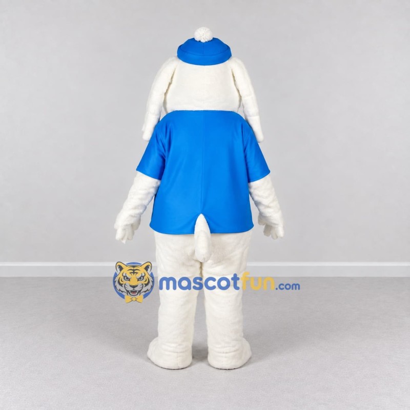 Custom White and Blue Dog in Cap and T Shirt Mascot Costume Adult Full Body Suit for School Events Custom White and Blue Dog in Cap and T Shirt Mascot Costume Adult Full Body Suit for School Events