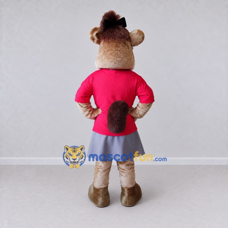 Custom Tan Red and Gray Rodent in Skirt Mascot Costume Adult Full Body Suit for Themed Parties Custom Tan Red and Gray Rodent in Skirt Mascot Costume Adult Full Body Suit for Themed Parties