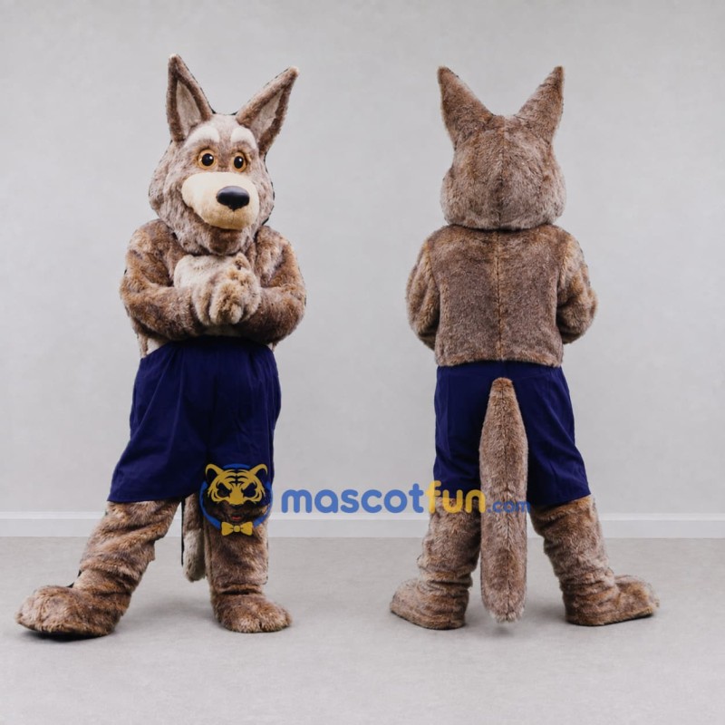 Custom Brown and Navy Blue Kangaroo in Shorts Mascot Costume Adult Full Body Suit for Sports Events Custom Brown and Navy Blue Kangaroo in Shorts Mascot Costume Adult Full Body Suit for Sports Events