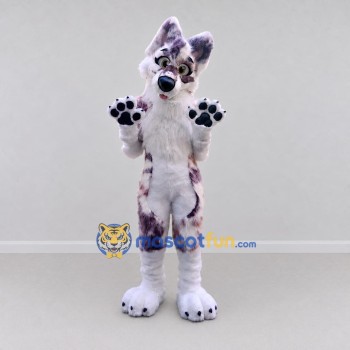 Custom Purple and White Canine Character Mascot Costume Adult Full Body Suit for School Events Custom Purple and White Canine Character Mascot Costume Adult Full Body Suit for School Events