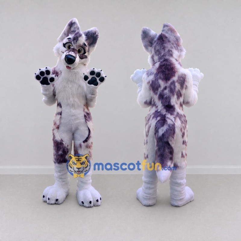 Custom Purple and White Canine Character Mascot Costume Adult Full Body Suit for School Events Custom Purple and White Canine Character Mascot Costume Adult Full Body Suit for School Events
