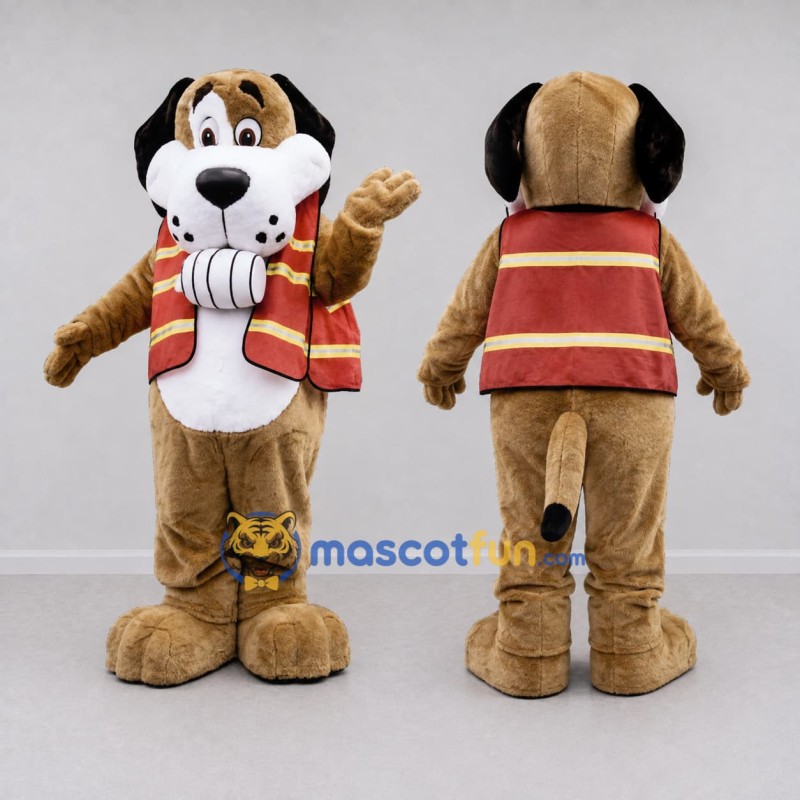 Custom Tan and Red Dog in Vest Mascot Costume Adult Full Body Suit for Community Events