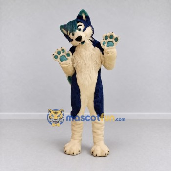 Custom Navy Blue and Cream Canine Character Mascot Costume Adult Full Body Suit for School Events
