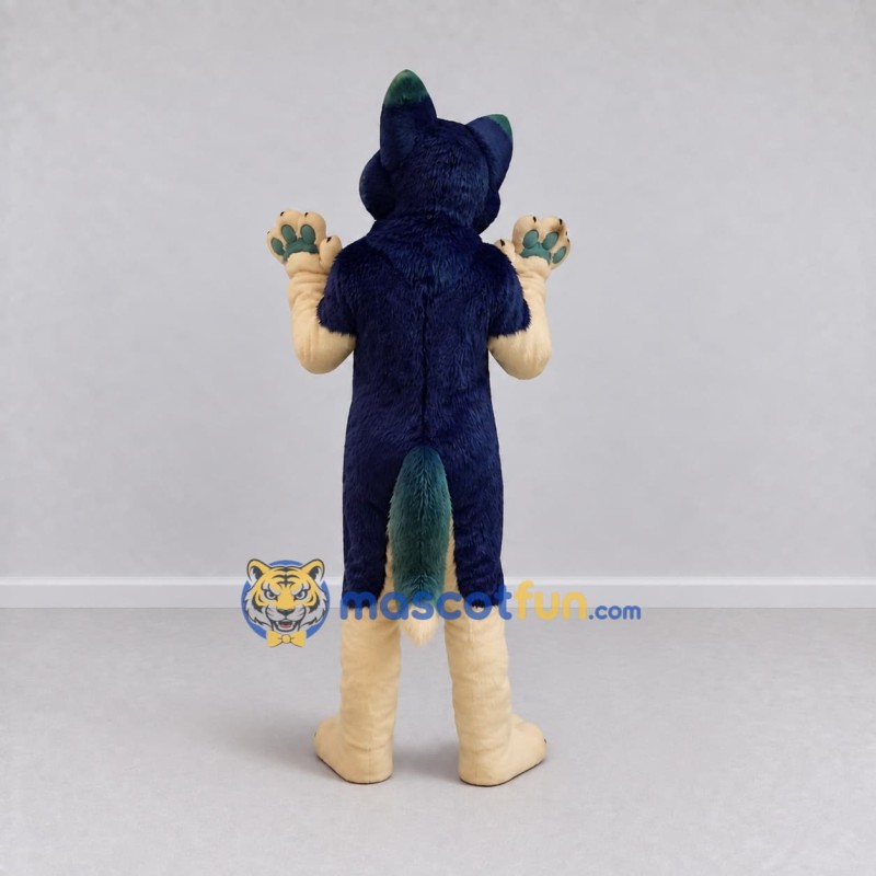 Custom Navy Blue and Cream Canine Character Mascot Costume Adult Full Body Suit for School Events Custom Navy Blue and Cream Canine Character Mascot Costume Adult Full Body Suit for School Events