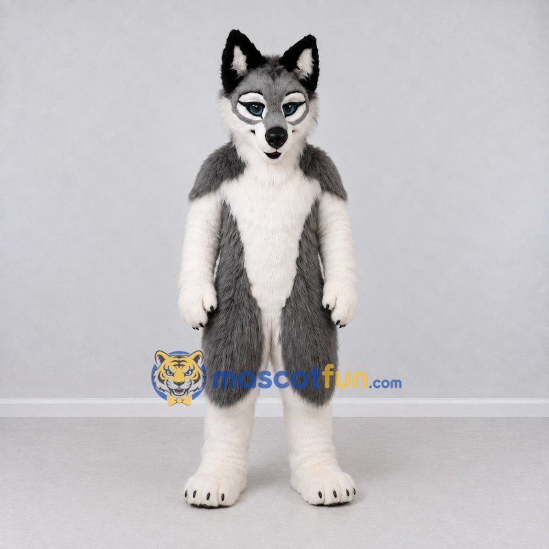Custom Gray and White Husky Dog Mascot Costume Adult Full Body Suit for Pet Events Custom Gray and White Husky Dog Mascot Costume Adult Full Body Suit for Pet Events