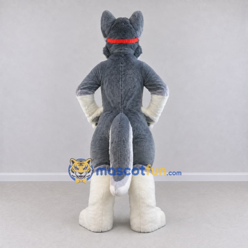 Custom Gray and White Canine Character with Headband Mascot Costume Adult Full Body Suit for Sports Events Custom Gray and White Canine Character with Headband Mascot Costume Adult Full Body Suit for Sports Events