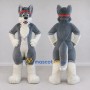 Custom Gray and White Canine Character with Headband Mascot Costume Adult Full Body Suit for Sports Events
