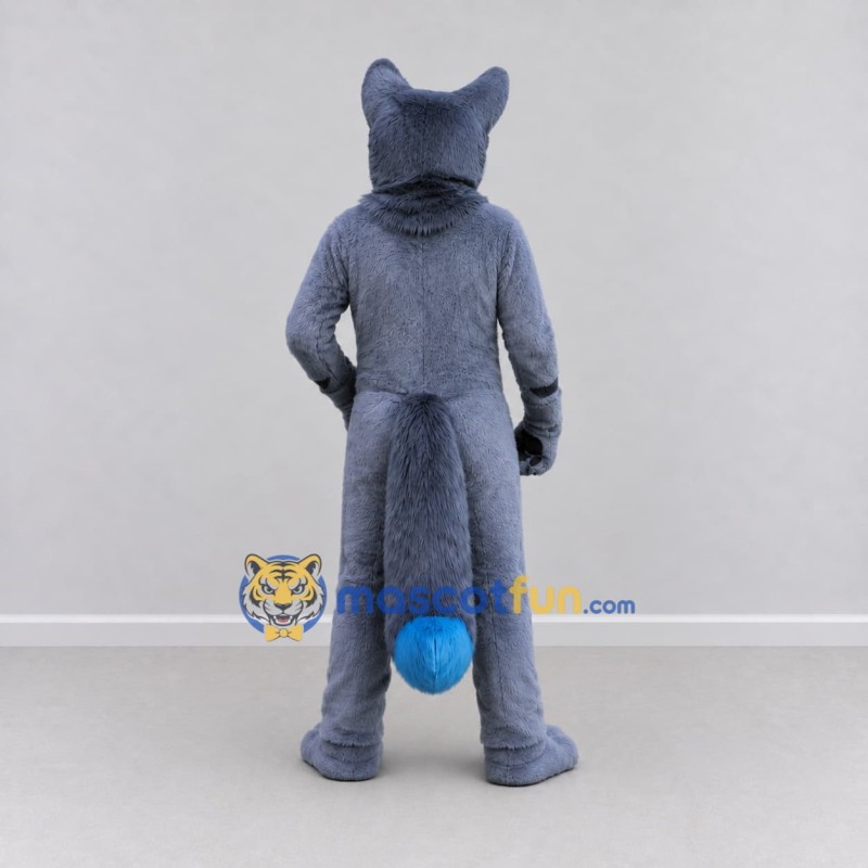 Custom Gray Blue and White Canine Character Mascot Costume Adult Full Body Suit for School Events