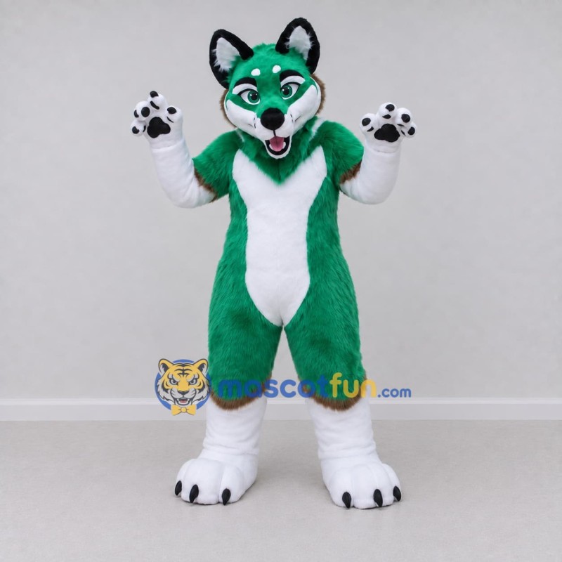 Custom Green and White Canine Character Mascot Costume Adult Full Body Suit for School Events Custom Green and White Canine Character Mascot Costume Adult Full Body Suit for School Events