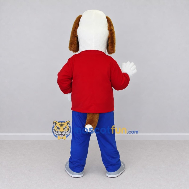 Custom White Red and Blue Dog in Shirt and Pants Mascot Costume Adult Full Body Suit for School Events