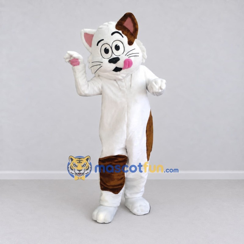 Custom White and Brown Cat Mascot Costume Adult Full Body Suit for Pet Events Custom White and Brown Cat Mascot Costume Adult Full Body Suit for Pet Events
