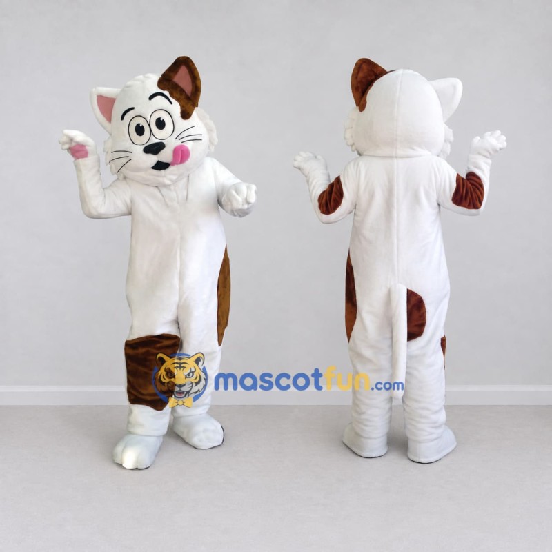 Custom White and Brown Cat Mascot Costume Adult Full Body Suit for Pet Events Custom White and Brown Cat Mascot Costume Adult Full Body Suit for Pet Events