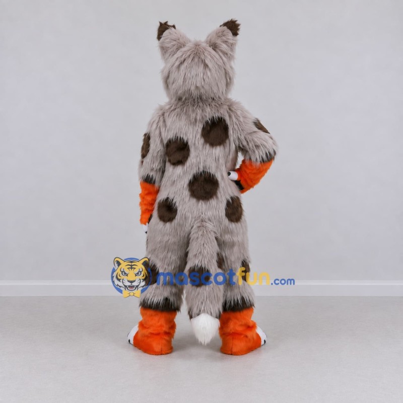Custom Gray Brown and Orange Lynx Mascot Costume Adult Full Body Suit for Wildlife Events Custom Gray Brown and Orange Lynx Mascot Costume Adult Full Body Suit for Wildlife Events