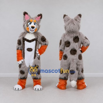 Custom Gray Brown and Orange Lynx Mascot Costume Adult Full Body Suit for Wildlife Events